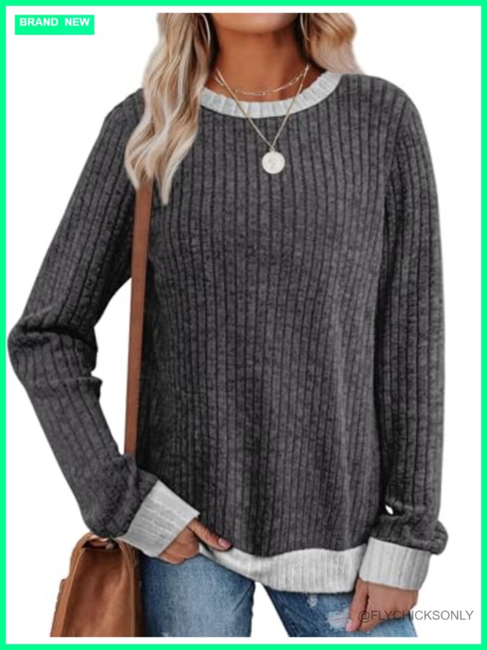 Women's Lightweight Loose Fit Color Block Long Sleeve Crewneck Tunic Top